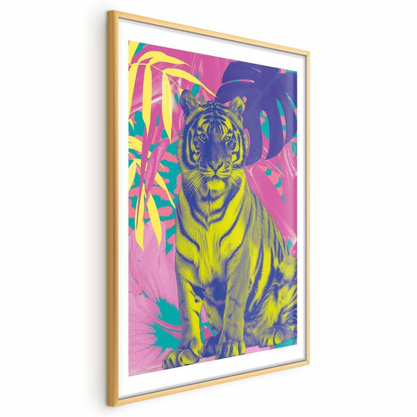 Poster - Colorful Tiger - intense colors of a tiger surrounded by tropical plants