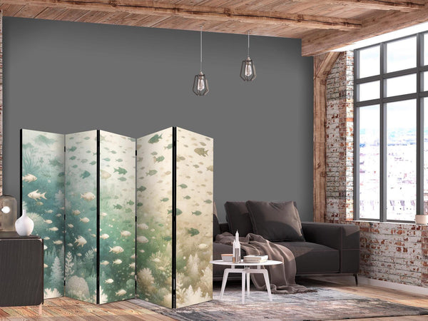 Paravento - Fish and Diverse Vegetation - A Group of Fish in Pastel Muted Colors Among Oceanic Vegetation