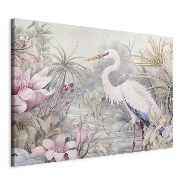 Quadro XXL - Heron wading in a pond - illustration in bright colours