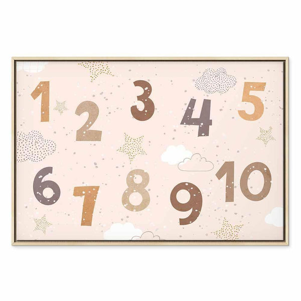 Quadro - Jumping Numbers - Numbers in a Subdued Beige-Brown Hue Among Snowflakes Stars and Clouds