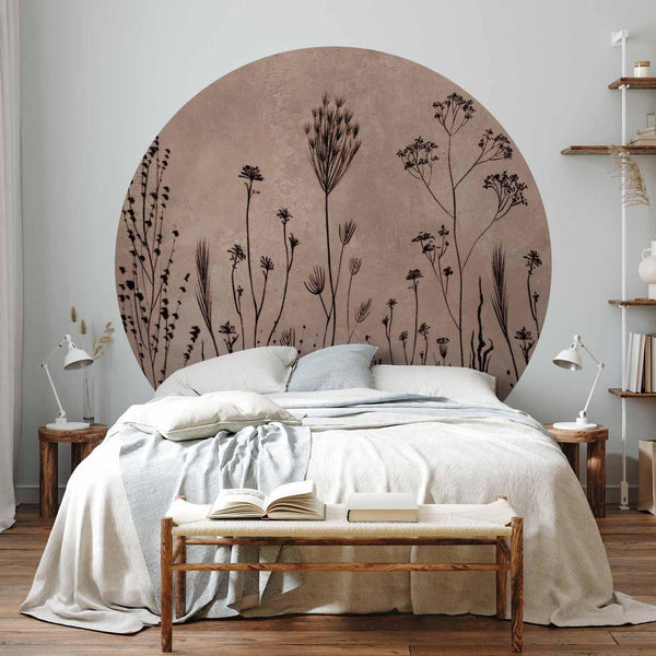Carta da parati rotondi - Wildflowers – black plants on lime-wash background