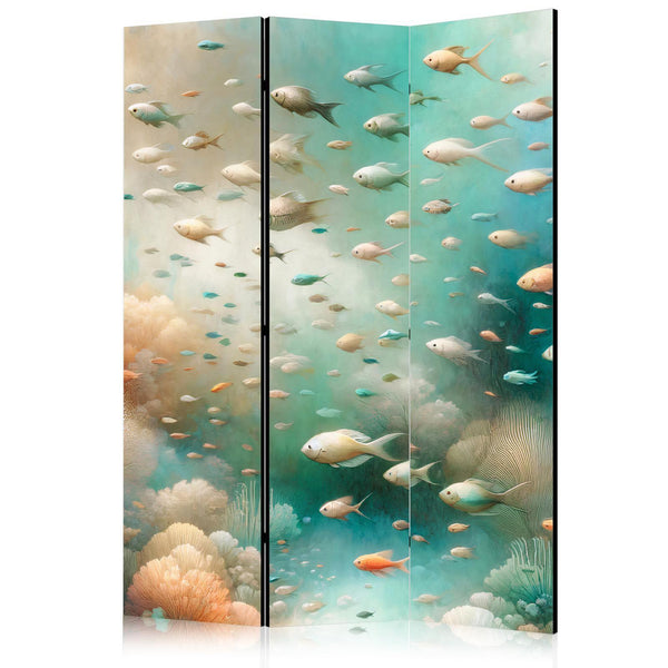 Paravento - Spectacular Underwater Landscape - Fish in an Underwater World in Turquoise Blue Beige and Delicate Orange Colors