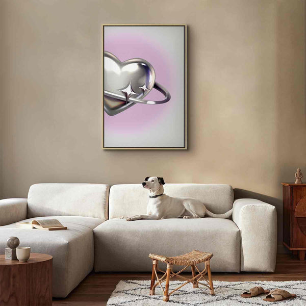 Quadro - Cosmic Heart - Silver Heart with a Ring on a Purple Background