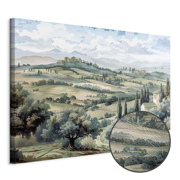 Quadro - Landscape with Green Fields and Trees Tuscan Sunny View