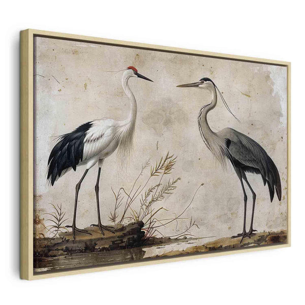 Quadro - Birds from an old engraving - vintage-style illustration depicting a heron and a crane