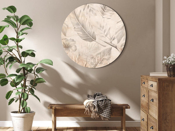 Quadro rotondo - A multitude of exotic leaves and flowers - A subtle composition of tropical plant species maintained in sepia tones