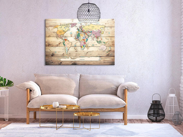 Quadro di sughero - World Map: Wooden Oceans