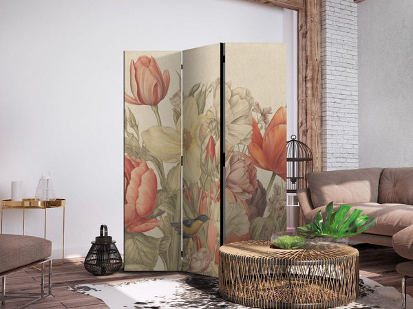 Paravento - Bouquet with Tulips - Colorful Flowers on a Light Background - Illustration