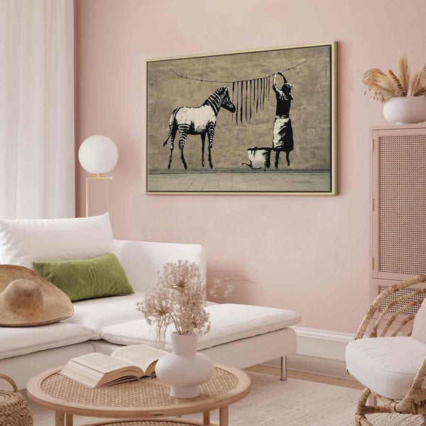 Quadro - Banksy: Washing Zebra on Concrete (1 Part) Wide