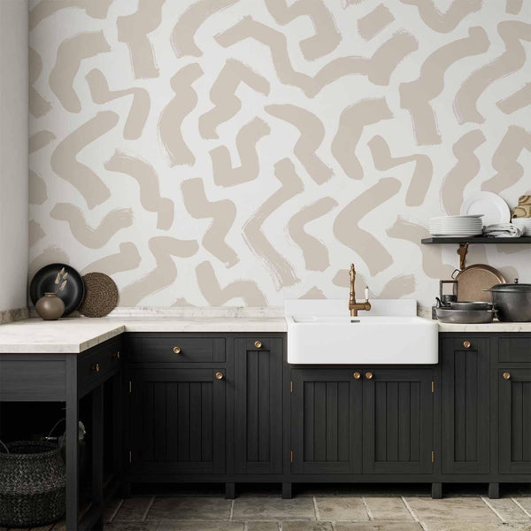 Carta da parati - Abstract composition - beige patterns in shapes on a white background