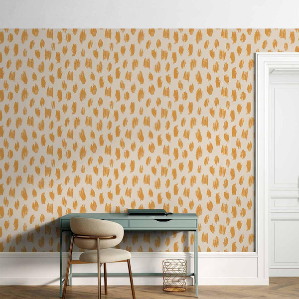 Tappezzeria murale - Drawn Pattern in Dots and Spots - in shades of orange and ecru
