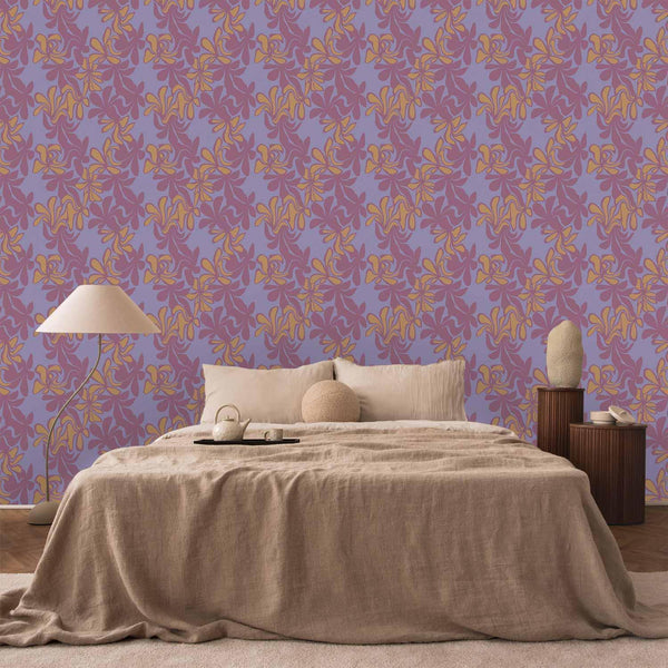 Tappezzeria murale - Exotic - Two-Tone Flowers - Flowers in purple and orange on a blue background