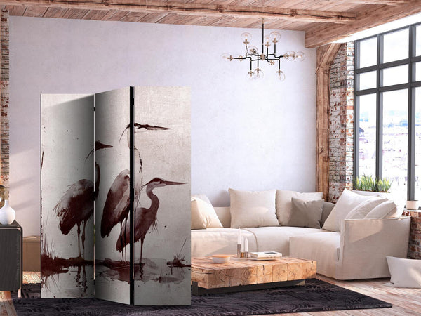 Paravento - Herons painted with ink