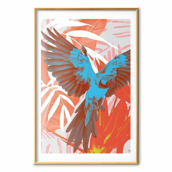 Poster - Exotic Wings - parrot among abstract leaf patterns