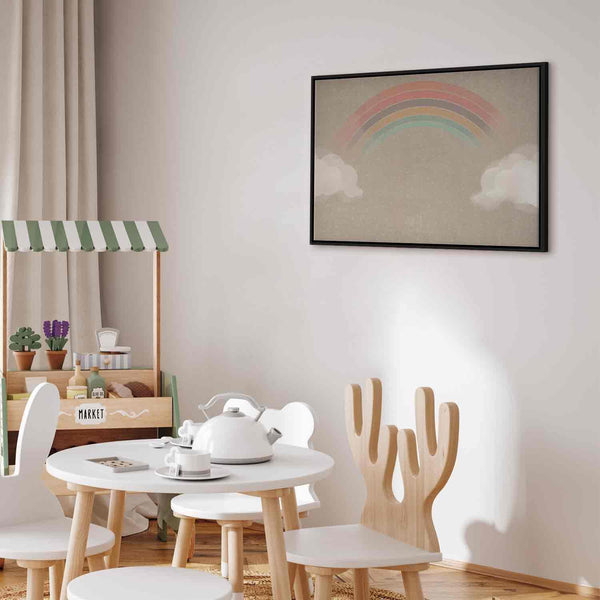 Quadro - Rainy June - Colorful Rainbow Emerging from Clouds on a Bright Background