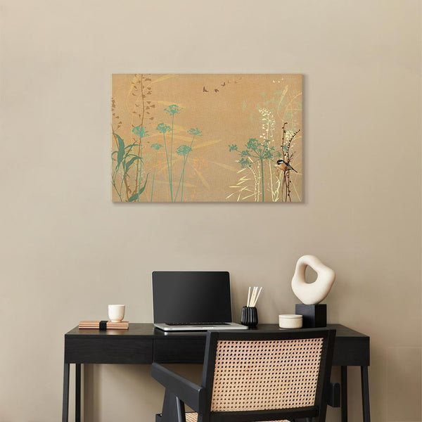Quadro - Tiny Bird - Colorful Grasses in Golden Shades of Sunset