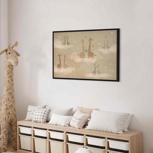 Quadro - Love - Colorful Giraffes Floating on Clouds Among Hearts and Stars