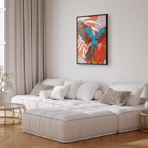 Poster - Exotic Wings - parrot among abstract leaf patterns