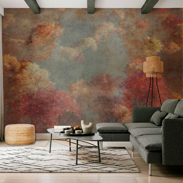 Carta da parati - Nature in autumn - landscape of autumn trees in painted retro style