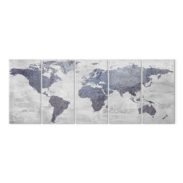 Quadro - Concrete World Map (5 Parts) Narrow