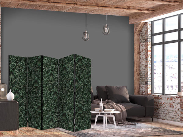 Paravento - Dense Vegetation - Botanical Patterns in Illustrative Style Green