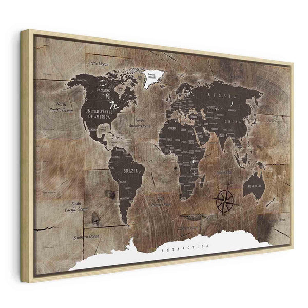 Quadro - World Map: Wooden Mosaic