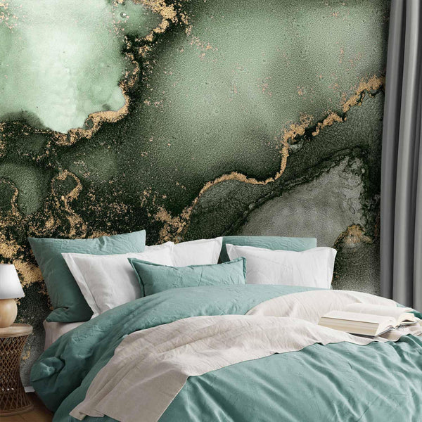 Carta da parati - Green Watercolour - Abstraction Inspired by Marble Structure