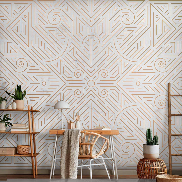 Carta da parati - Geometric Pattern Shades of Gold and Marble Stone