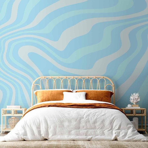 Carta da parati - Composition in Blues and Whites - Harmonious Abstract Waves in a Cool Color Tone