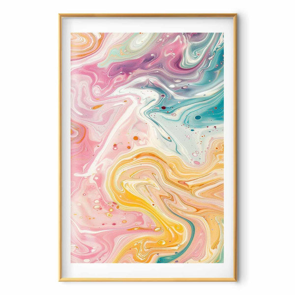 Poster - Colorful Chaos - dynamic shapes in shades of pink, yellow, and blue