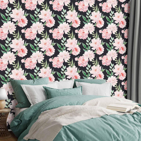 Tappezzeria murale - Peonies on graphite background