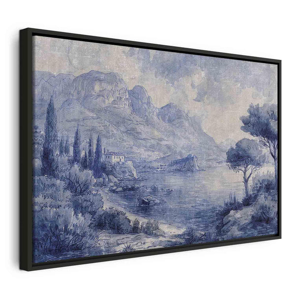 Quadro - Blue Bay - Italian landscape of Lake Como painted with blue ink