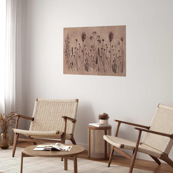 Poster - Field Flowers - black plants on a lime wash background