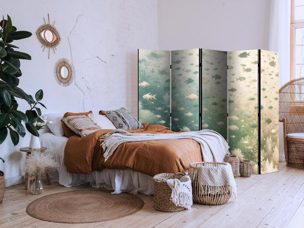Paravento - Fish and Diverse Vegetation - A Group of Fish in Pastel Muted Colors Among Oceanic Vegetation