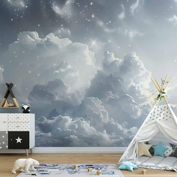 Carta da parati - Astral Calm: Stars Scattered Over Delicate Clouds