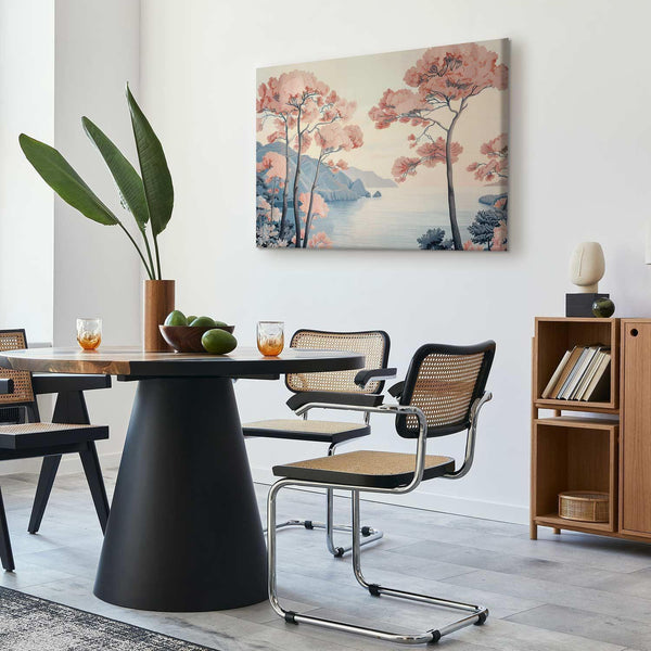 Quadro - Landscape with the Ocean Cliffs and Trees in Delicate Pink Shades