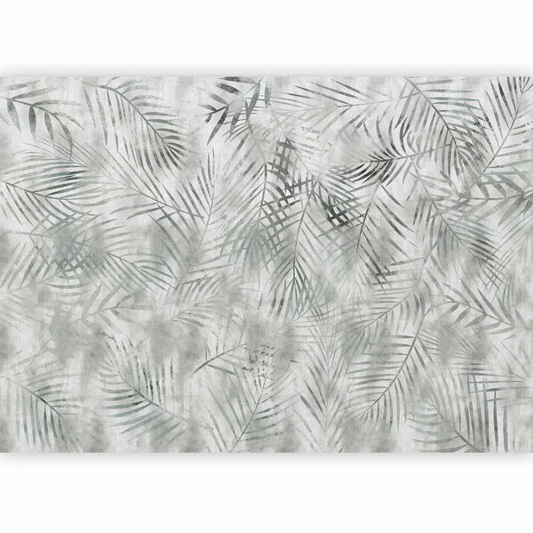 Carta da parati - Minimalist landscape - nature motif with grey exotic leaves