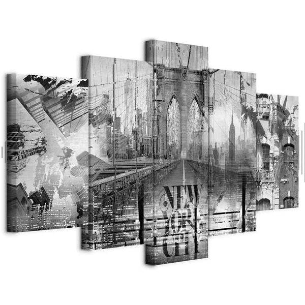 Quadro - New York City Collage (5 Parts) Wide Black and White