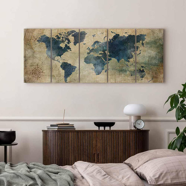 Quadro - Retro Map (5 Parts) Narrow