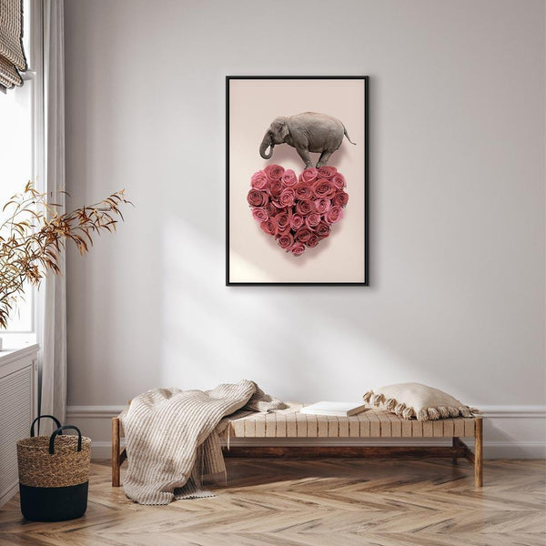 Quadro - Elephant Lover (1-part) - Elephant Amid Pink Flowers