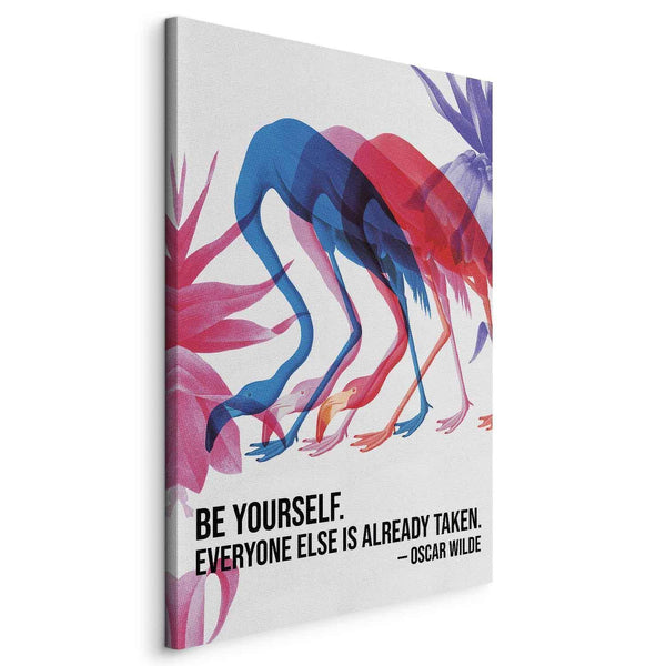 Quadro - Colorful Flamingos - Inspirational Quote with Colorful Bird Silhouettes