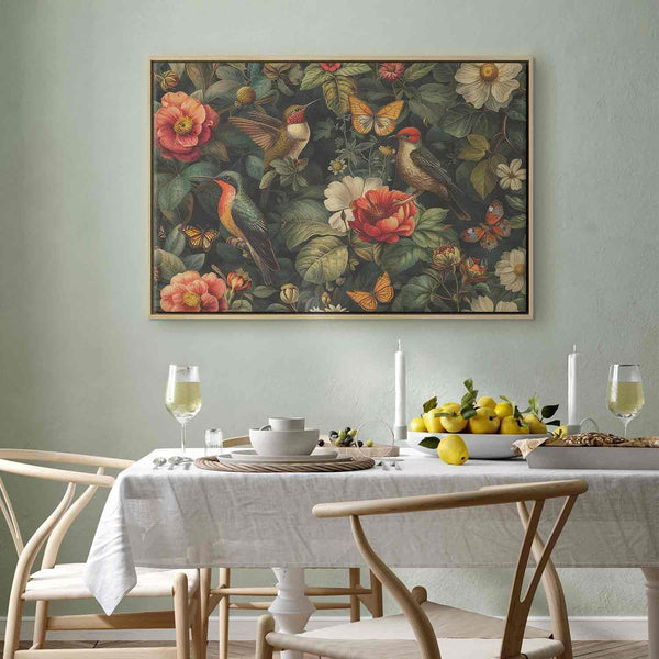 Quadro - Flowers, birds and butterflies – vintage-style illustration