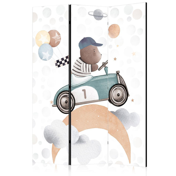 Paravento - Galactic Races - Bear Participating in Car Races Among Planets - Clouds - and Stars in Pastel Hues