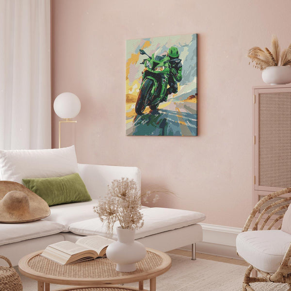 Quadro fai da te - Green motorbike in full speed
