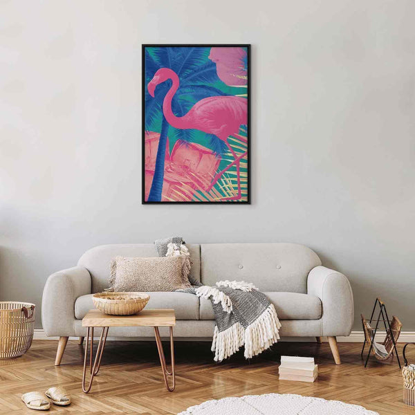 Quadro - Pink Flamingo - Abstract Flamingo Against Palms and Ice Cubes
