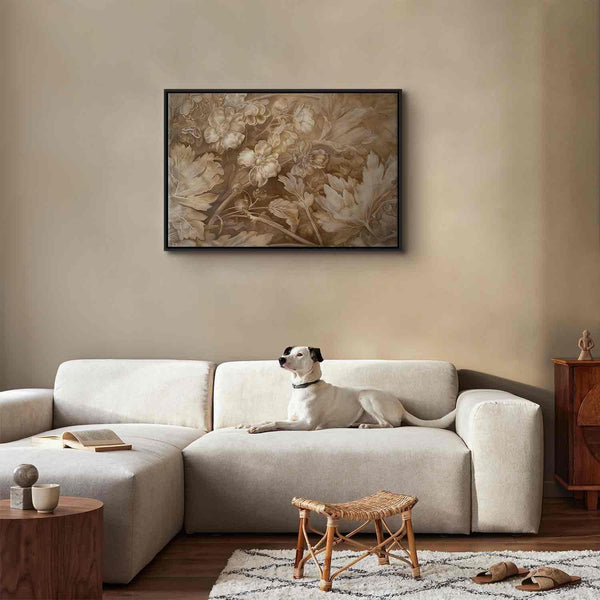 Quadro - Floral Ornaments Carved in Delicate Sepia and Brown Shades