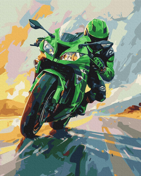 Quadro fai da te - Green motorbike in full speed