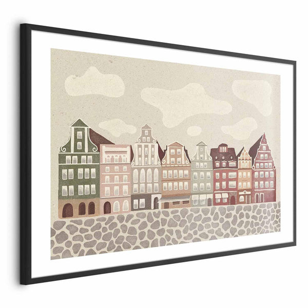 Poster - Colorful Facades - Historic Wrocław Tenement Houses Against the Sky and Cobblestone Street