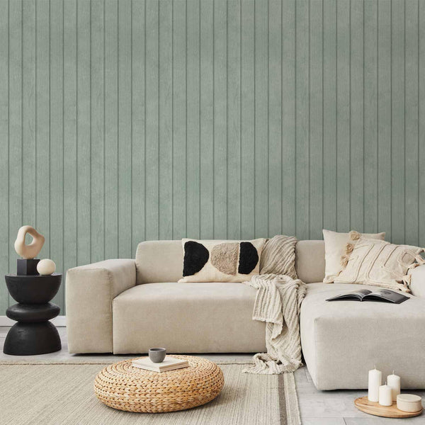 Tappezzeria murale - Delicate Wood - Vertical stripes in a pastel green shade