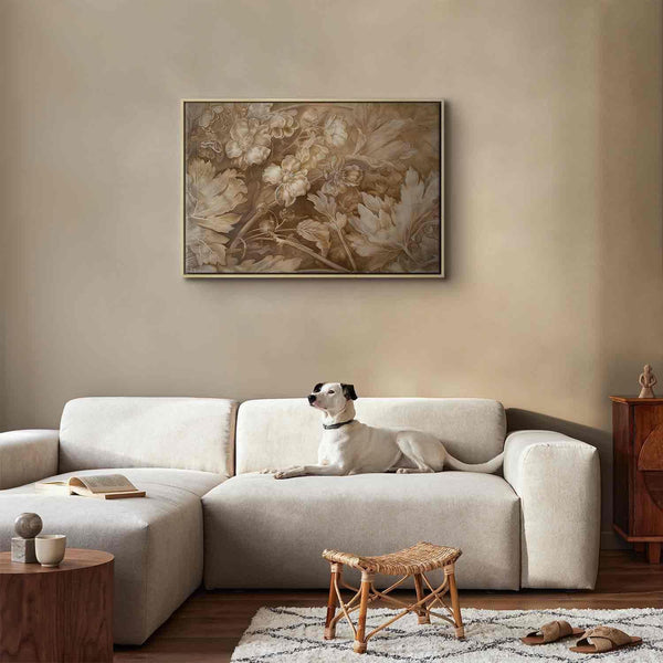 Quadro - Floral Ornaments Carved in Delicate Sepia and Brown Shades